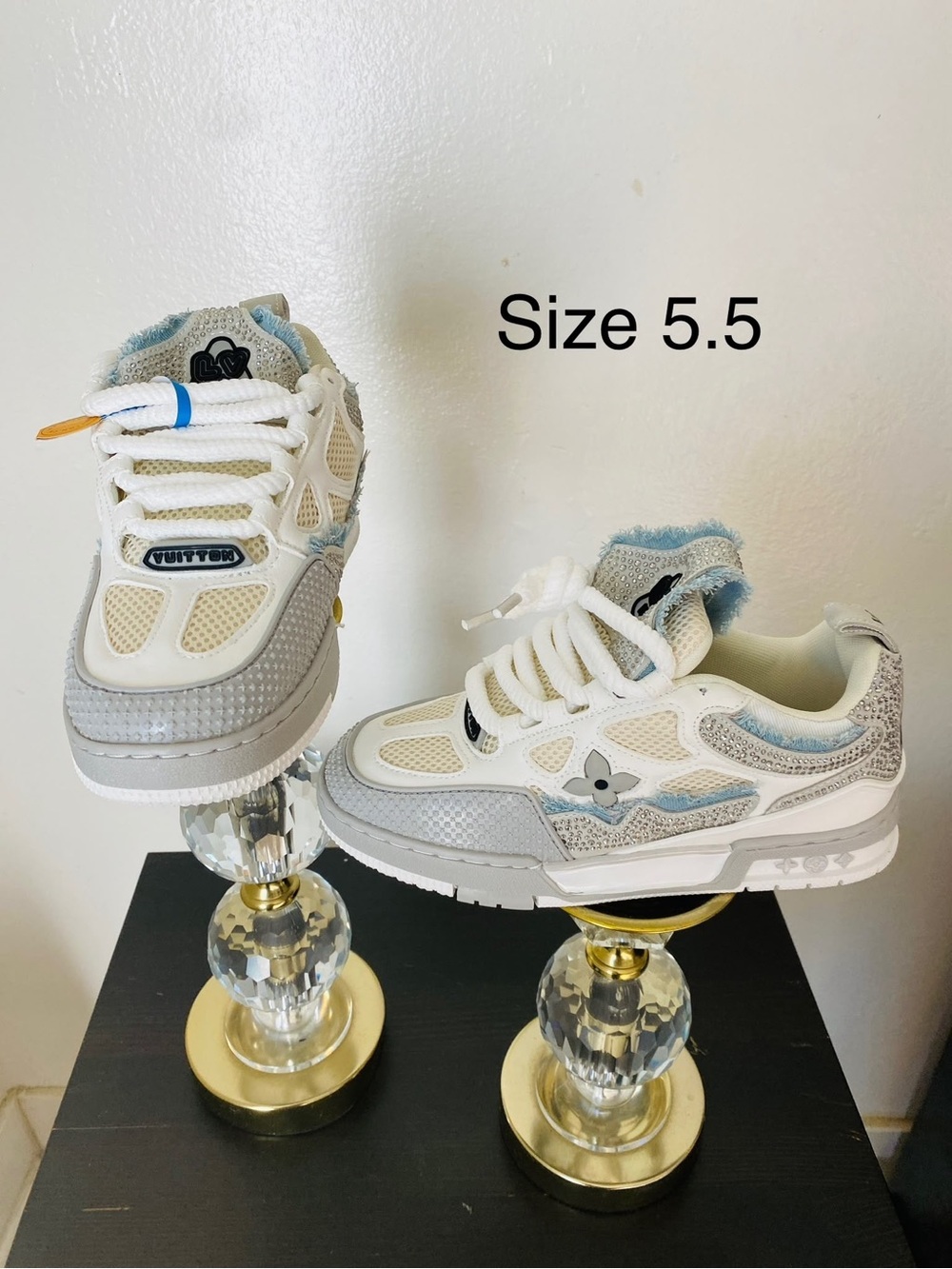 Louis Vuitton Kids White & Light Blue Sneakers